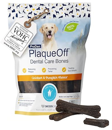 ProDen PlaqueOff 13 Huesos Dentales Sabor Pollo para Perros Medianos y Grandes – Limpiador Sarro Dental, Placa y Mal Aliento – Huesos para Perros Grandes Snacks para Perros