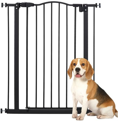 PawHut Pressure Fit Dog Stair Gate No Drilling Safety Gate Auto Close for Doorways, Hallways, 74-80cm Adjustable, 94cm Tall, Black