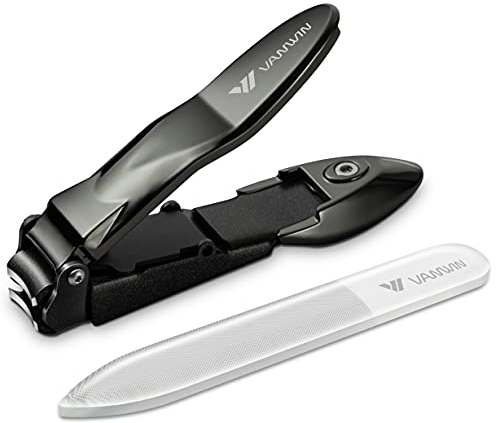VANWIN Coupe Ongle, Coupe-ongles avec Récupérateur avec Lime à Ongles en Verre, Coupe-ongles Robuste avec Levier Ergonomique pour Garder les Ongles Impeccables pour Femmes et Hommes