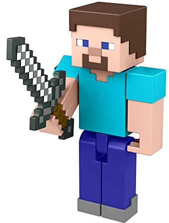 Minecraft Figurine 8 cm Steve, avec 1 élément de portail et 1 accessoire, jouet d’action et d’aventure pour enfant inspiré par le jeu vidéo, HFC27