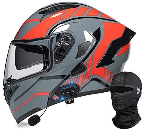 Klapphelm Motorrad Herren mit Bluetooth,Motorradhelm Bluetooth Integriert mit Doppe Sonnenblende,DOT/ECE Genehmigt Motorcycle Helme für Damen und Männer A,L=(57-58CM)