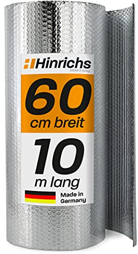 Hinrichs Film Isolant Thermique chaleur 10m x 60cm - Film Isolation Thermique pour Fenêtres, Voitures, Camping - Rouleau Isolant Thermique pour Isoler Thermiquement, Protéger contre Froid Lumière