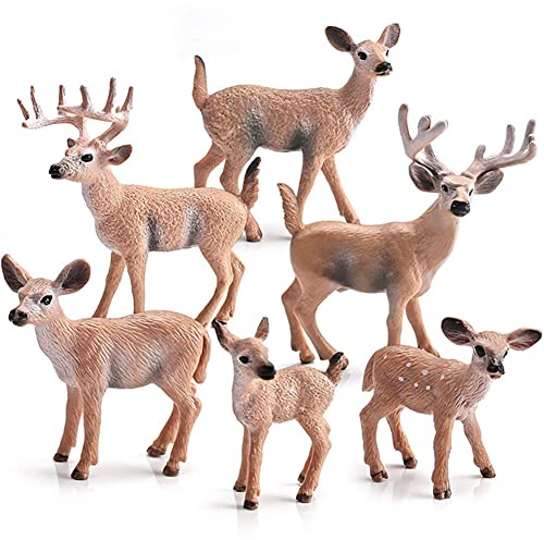 6 Pcs Simulated Deer Cake Toppers Figurines Forest Animal Models Figure Toy Playset Collection, Woodland Creatures Fawn Figurines Science Educational Props