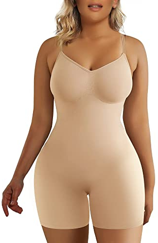 SHAPERX Shapewear für Damen Figurformender Body Shaper Bauchweg Formende Bodys Abnehmen Shaping Bodysuit, UK-SZ5218-Beige-L/XL