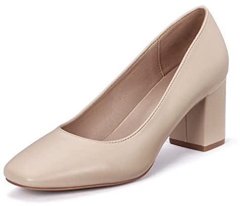 GENSHUO Femme Escarpins Talon Bloc, Nude Model-606, 38.5 EU