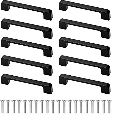 Yoicn Lth 10 Pieces Cabinet Handles Black with 20 Screws for Kitchen Cupboard Wardrobe Drawer Door Handle Pull, Hole Centre 96mm