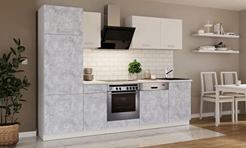 Kuechen-preisbombe Küche Toni 270 cm Küchenzeile Küchenblock Singleküche Einbauküche, Farbe:Betonoptik