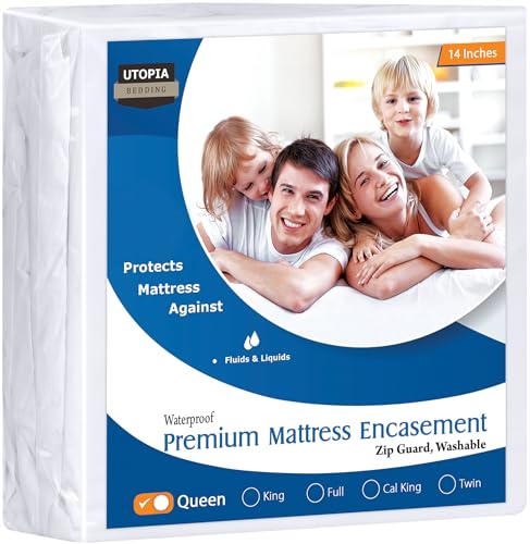 Utopia Bedding Premium Waterproof Bed Bug Mattress Cover, Queen Zippered Mattress Protector, 14 Inches Deep, Dust Mite Proof 6-Sided Mattress Encasement for Bed