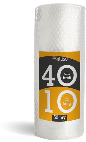 1x Luftpolsterfolie 40cm x 10m (50my) | Schutzpolsterfolie für empfindliche Gegenstände | Versand- und Verpackungsfolie für Umzüge | 100% recycelbar, Premium Qualität Noppenfolie Rolle | mituso