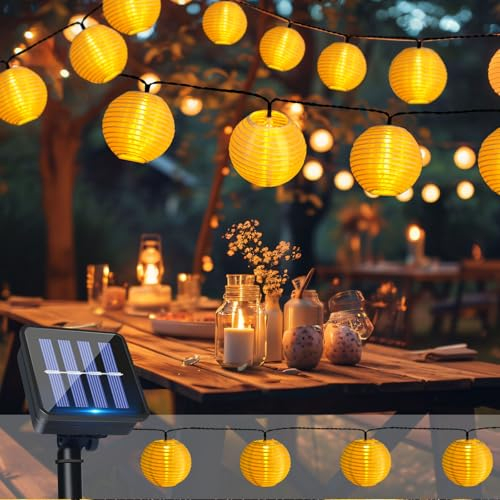 Solar Lichterkette Lampions Außen, 6M 20LEDs Laternen mit Solarpanel, Wetterfest IP65, Solarlampen Lampions Lichterkette, 8 Modi Beleuchtung, für Garten, Balkon, Terrasse, Hof, Fest Deko(Warmweiß)