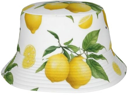 ZSUUGJ Chapeau bob d'été à motif citron pour femme et homme, casquette de pêche pour voyage, plage, golf, noir, taille unique