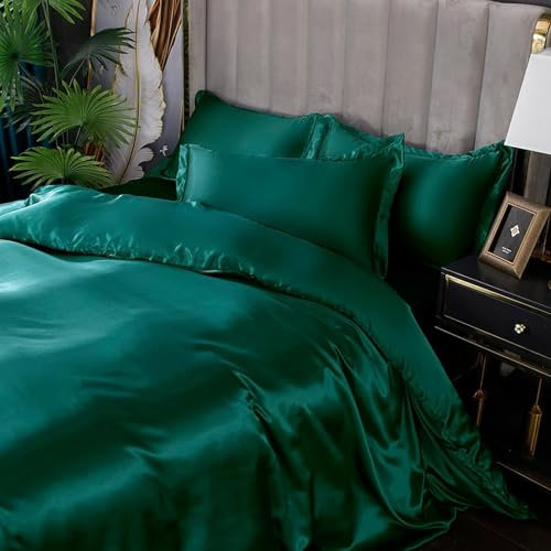 Sábanas de seda de morera de 4 piezas, 1 funda de edredón de seda, 1 sábana encimera y 2 fundas de almohada, juego de ropa de cama de seda de tamaño matrimonial, juego de edredón suave para todas las