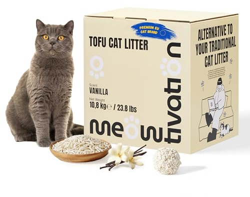 Tofu Kattsand 10,8 kg – Klumpbildande Växtbaserad Kattsand av Ärtskal, 99% Dammfri, Optimal Luktbekämpning, Vaniljdoft