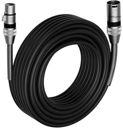 Werkybay Cable XLR de 3 Pines 25m(1 unidad), Adaptador XLR Macho a Hembra, Cable de Micrófono Balanceado con Resorte SR para Micrófono, Podcast, Escenario, Altavoz, Mezclador, Amplificador etc.