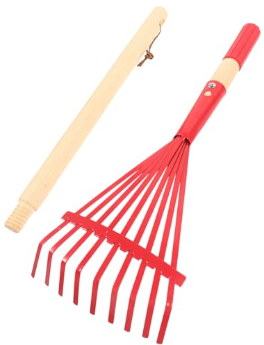 NUOBESTY Râteau à Main Détachable Manche en Bois Râteau à Gazon Artificiel Rouge Petit Outil de Jardinage Multifonction pour Garçon et Filles pour Pelouses et Arbustes Outil Léger et