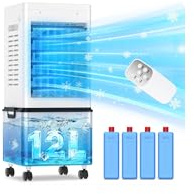 Klimaanlage 45W, Tragbarer Luftkühler 3-seitiger Lufteinlass, 6 Modi, Verdunstungskühler mit 12L Abnehmbarem Tank, 24h Timer, 60/120° Oszillation, Leise, Fernbedienbar, für Zuhause & Schlafzimmer