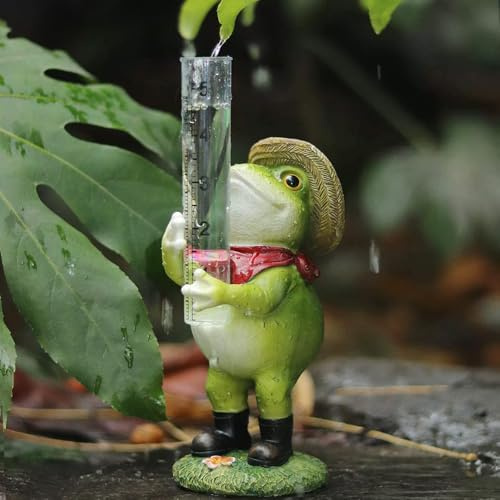 WRQIOO Pluviómetro para jardín, a prueba de heladas, con vaso medidor de cristal, medidor de precipitaciones, decoración de jardín de rana, 18 x 10 cm