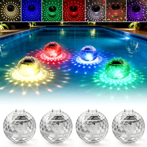 HOVCEH 4 Pezzi Luci Solari Galleggianti per Piscina, Luce Solare Galleggiante per Piscina, Luci per Piscina Galleggianti, Luce Piscina Rgb Multicolore per Vasca, Stagno, Fontana, Parchi Acquatici