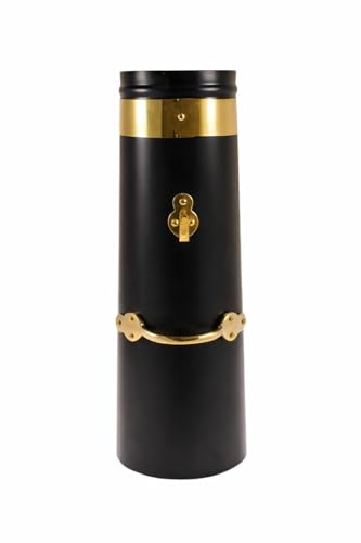 Double Skin Narrowboat Chimney Black with Brass Band 18 x 6 – Traditional Boat Stove Chimney Flue with Hook & Handle – Fits 6” Roof Collar