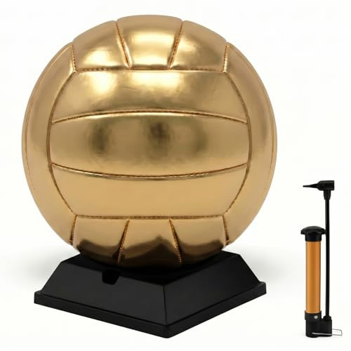 Hiboom Gold Autograph Volleyball with Display Stand Air Pump Volleyball for Trophies High School College Anniversary Coaching Gift Awards Championship Party (Size 2,1 Pc)