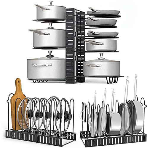 Toplife Doppelseitiger Pfannenhalter, Deckelhalter mit 8 verstellbaren Teiler, ideal Topfdeckelhalter in 2 DIY-Methoden, Schwarz