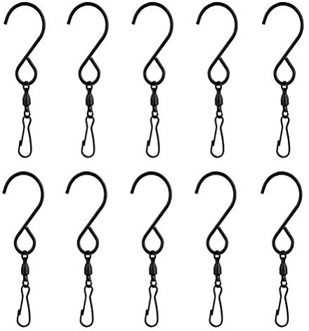 Deolven Gancio Girevole,10 Pezzi Ganci a S in Acciaio Inossidabile per Appendere Campanelli Eolici o Filatore a Vento Cestini Birdcage Windsock Bandiera Ornamenti per Accessori da Giardino Nero