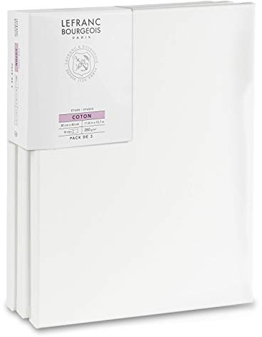 Lefranc Bourgeois 301351 kilram av granträ – set om 3 30 x 40 cm duk av 100% bomull 280 g/m², stabil kilram av granträ, vit förgrundad duk för akrylfärger och oljefärger