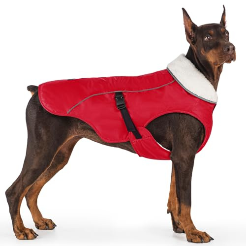 EMUST Cappotto Invernale per Cani, Fodera in Pile per Taglia Piccola e Grande, Caldo Vestito per l'Inverno, Rosso, Taglie M e XL