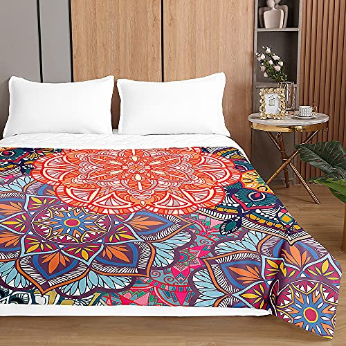 Mandala Colcha de Verano, Chickwin 3D Impresión Colcha Bouti Cubrecama Multiusos Manta Suave Edredón Ligero para Cama Sofá (Mandala de Patchwork,130x150cm)