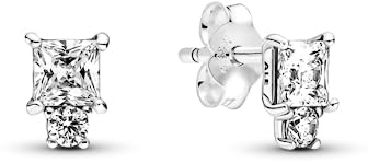 PANDORA Funkelnde Runde & Quadratische Ohrringe in Sterling-Silber mit Zirkonia, Maße: 3,2mm x 7,2mm x 4,9mm, 290036C01