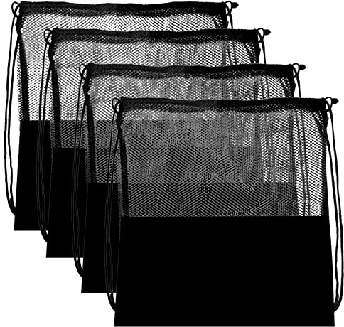 WANGCL 4-teiliger Mesh-Kordelzug-Beutel, Verstellbarer Streifen-Rucksack, Sport-Fitness-Netz, String-Beutel extra große Ausrüstungs-Netztasche für Schwimmen, Strand (schwarz)
