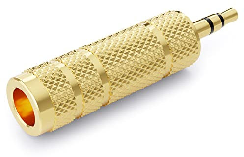 deleyCON Adaptador de Jack [1 Pieza] 3,5mm a 6,35mm - Acoplador de Audio Estéreo - para Teléfono Móvil Smartphone Tablet PC Notebook Ordenador Receptor HiFi Amplificador Home Cinema TRS