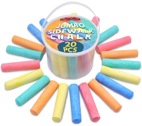 1InTheOffice Jumbo Sidewalk Chalk, Outdoor Bright Colored Chalk, Washable, Assorted Colors (20 Pcs)