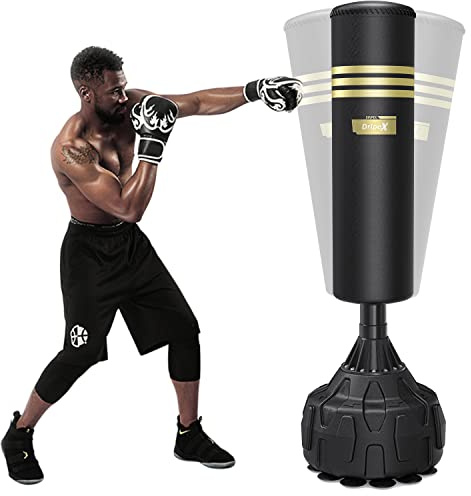 Dripex Sac de Frappe sur Pied 165 cm Sac de Boxe pour Adulte Punching Ball Autoportant avec 12 Ventouses Équipement pour Boxe, Kick-Boxing, Arts Martiaux, MMA