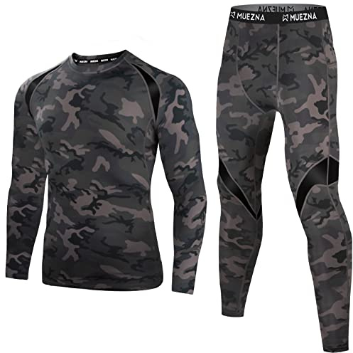 Biancheria intima termica da uomo, biancheria intima da sci, lunga e traspirante, set di biancheria intima termica morbida in pile, per la casa e l'inverno, mimetico, L