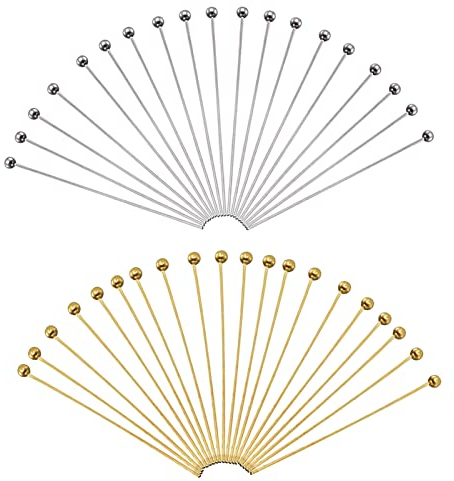 TOAOB 200 Stück Silber Golden Edelstahl Nietstifte Kugelkopf 50mm für Ohrring Schmuckherstellung