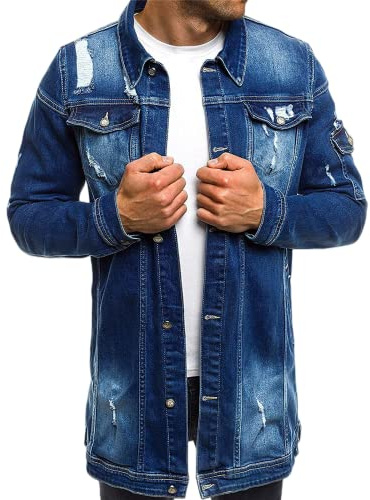 Chaqueta de Hombre con Botones de Denim Chaqueta de Hombre de Diseño para Hombre Abrigo Estilo Clásico Vintage Chaqueta de Jeans de Moda de Manga Larga Chaqueta de Denim Rasgado Chaqueta Chaquetas