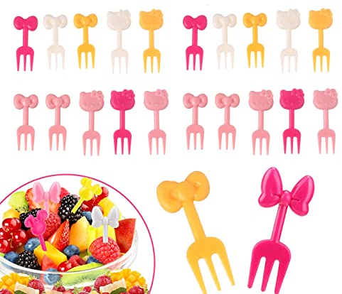 20Pcs Fourchette à Fruits Enfant,YiXuTag Mini Fourchettes à Fruits, Plastique Fourchettes de Dessert, Accessoires de Fête aux Fruits de Dessert,Réutilisables pour enfants-Fourchette à fruits