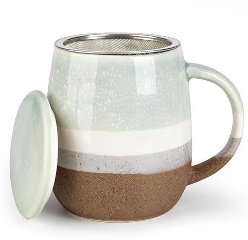 Taza de té TuYines, cerámica, grande, 400 ml, con tapa y colador