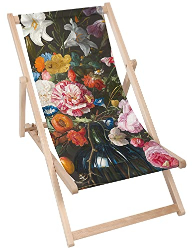DreamRoots Liegestuhl Klappbar Holz aus Buchenholz, bis 130 kg belastbar, 3-Fach verstellbare Rückenlehne, waschbarer Polyesterbezug