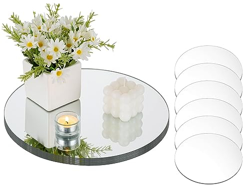 NUPTIO Runder Spiegel Spiegelplatte Glas - 12 Stück 30cm Runde Tabletts Kerzen Platten Kreis Untersetzer Hochzeitstisch Tisch Tafelaufsätze Hochzeitsdekoration Hochzeitsdeko Home Dekoration