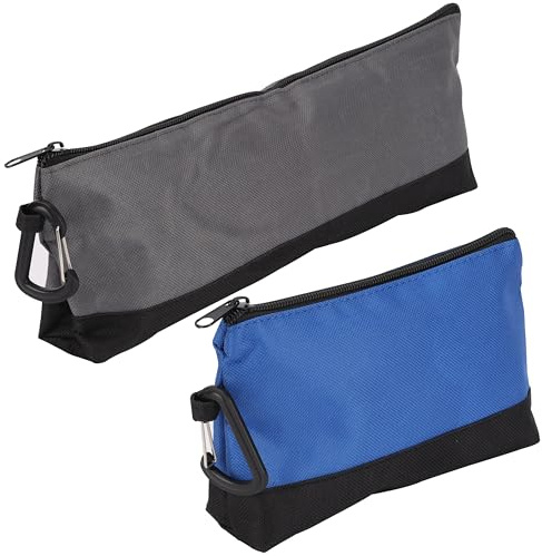 BELLE VOUS 2 Pack of Zipper Tool Pouches with Carabiner Hooks - Heavy-Duty Multipurpose Storage Bags for Tools/Accessories - Organiser Utility Belt Pouches with Sturdy Bases - 2 Sizes