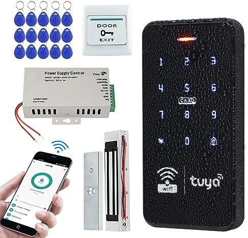 FUSYTULY wasserdichte Zugangskontrollsystem-Kits Drahtlos WiFi RFID Tastatur Touch Passwort 125KHz 13.56MHz mit Elektrischem Magnetischem Schloss 180KG, Intelligente Tuya APP Fernbedienung