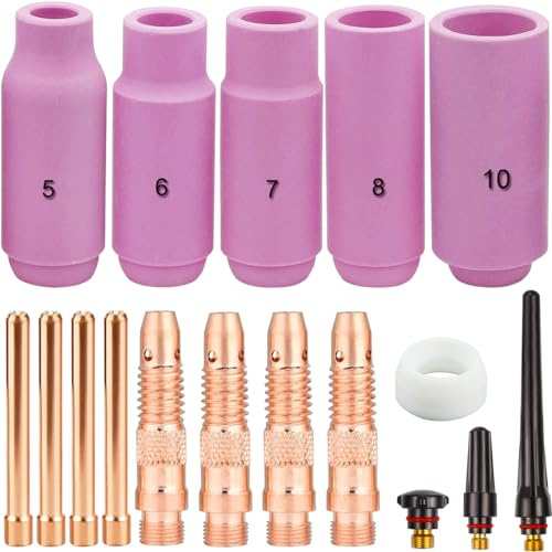 EATBALE Wig Schweißzubehör Verschleißteile Set für WP-26 Wig-Schweißbrenner, Wig Gaslinse zubehör Spannhülsen + Gehäuse + Keramikdüsen + hintere Kappe + Dichtung (17 Stück)