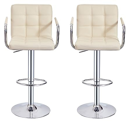 Panana Barhocker 2er Set, Barstuhl höhenverstellbar, mit Kunstleder, 360° Drehstuhl, Küchenstuhl mit Armlehnen, Rückenlehne und Fußstütze (Beige, 2), FD-FBBC81