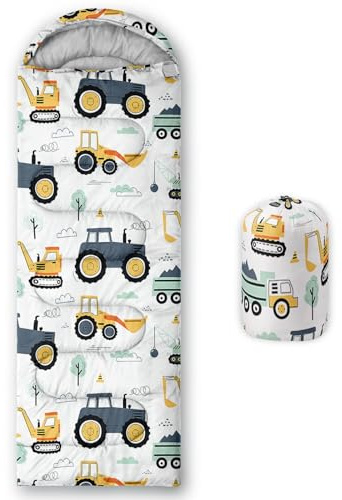 Smell Sunshine Kids Sleeping Bag for Boys Girls,Truck Tractor Excavator Print-Lightweight Warm Portable Outdoor Indoor-Waterproof Cold Weather Resistant Sleeping Bag for Camping Hiking(Tractor)
