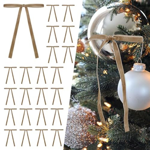 SIMISI RIBBON 24 Stück Samt-Weihnachtsbaumschleifen, Türgirlande, Dekoration, Vintage-Kranz, Schleife (1,9 cm breit, 12,7 x 17,8 cm)