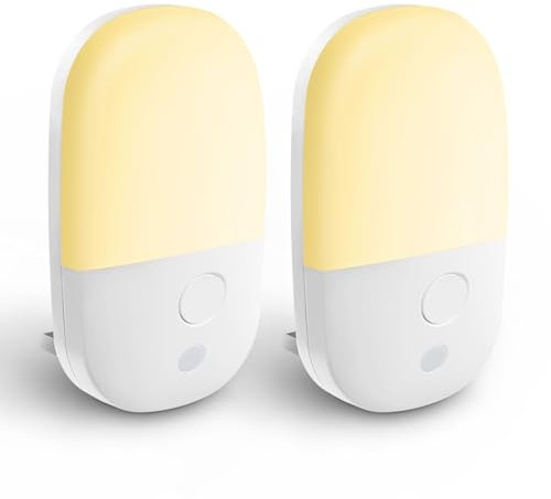 Vexloria Plug-in Night Light, Automatic Dusk to Dawn Sensor, 2700K Warm White LED for Kids' Bedroom, Hallway, Bathroom - 2-Pack