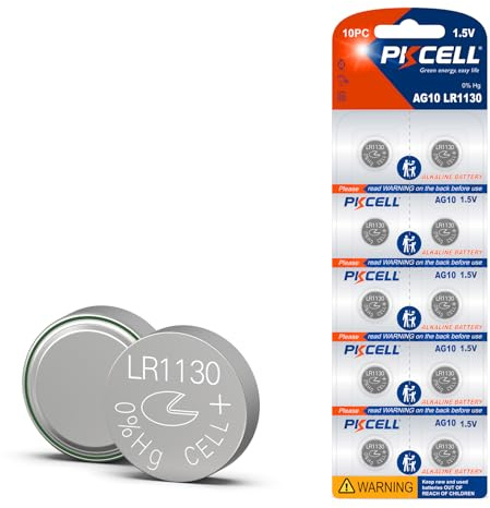 PKCELL LR1130 Battery LR54 AG10 389 390 Button Cell Battery 1.5V Alkaline Button Batteries (10 Count (Pack of 1))
