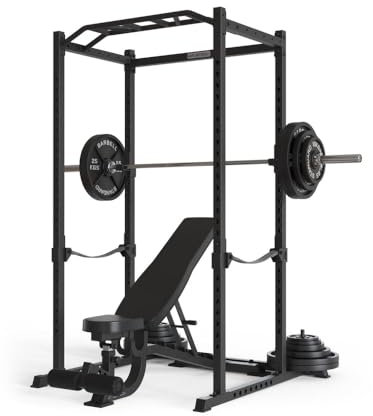 Atletica R5-Base Power Rack | Squat Rack Basiskäfig für Grundübungen | Multi-Grip Klimmzugstange, Safety Straps, J-Hooks & Gewichts-Pins | in Zwei Höhen verfügbar Größe 195 cm